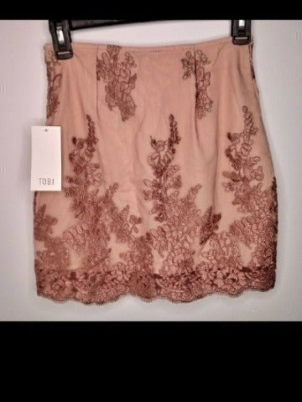 Tobi Rose Blush Lace-Appliqué Mini Skirt